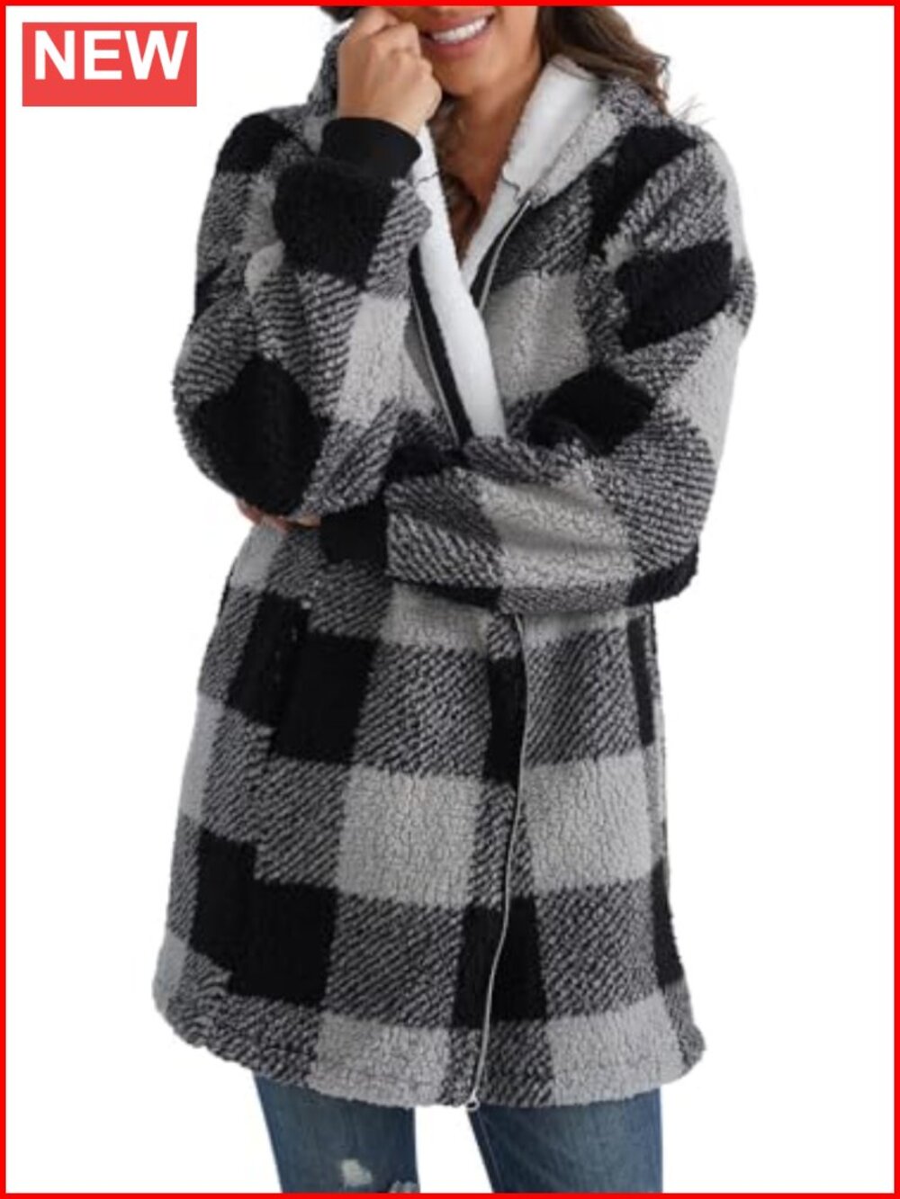 Oversized Sherpa Fleece Zip Up Hoodie Jacket Loose Fit